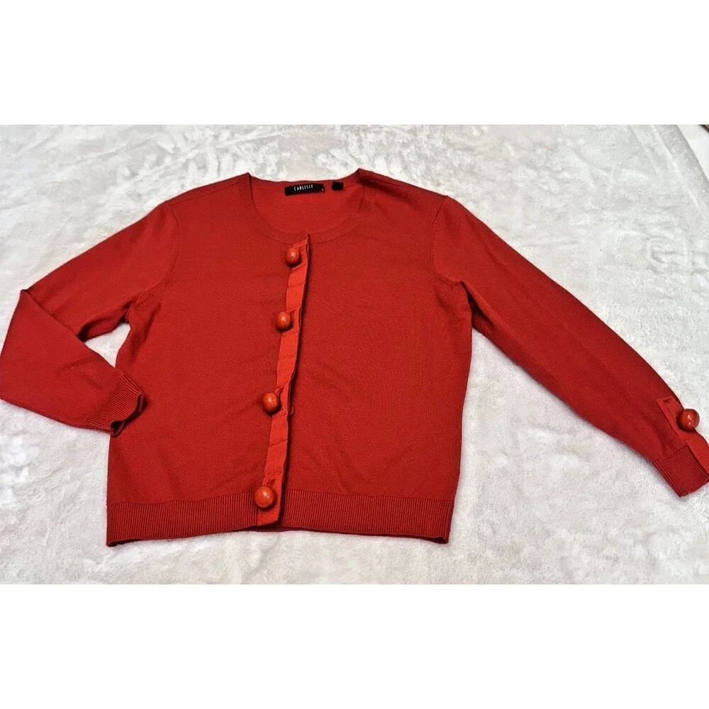 Etcetera Women's Red Crewneck Dome Buttons Cardigan Sweater Sz XS